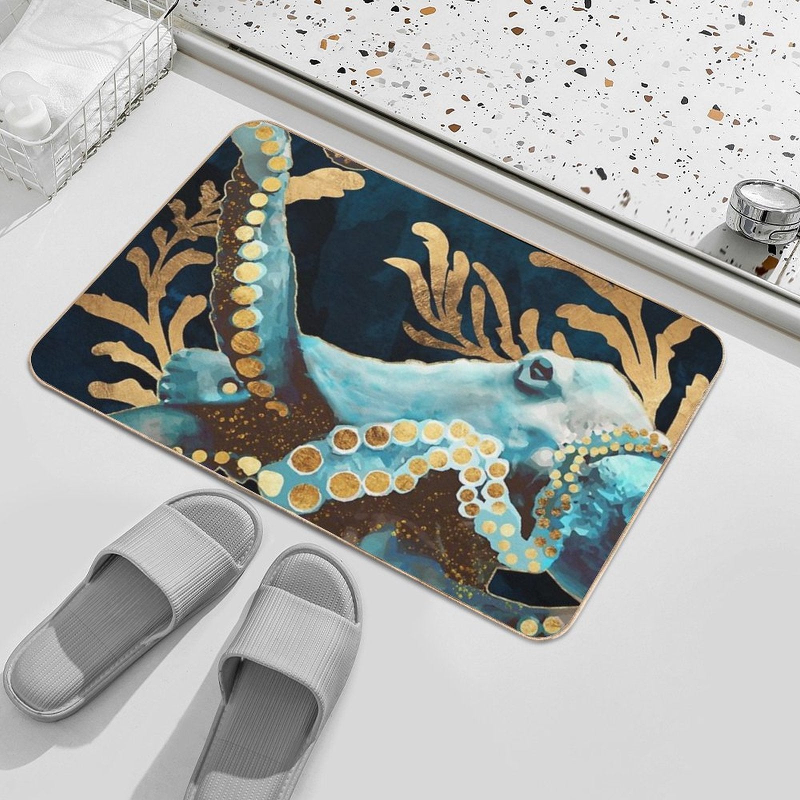 Indigo Octopus  Stain-Proof Bath Mat