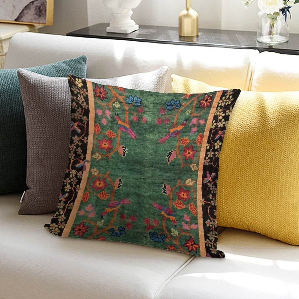 Vintage Art Deco Chinese Rug Print Soft Durable Construction Throw Pillow