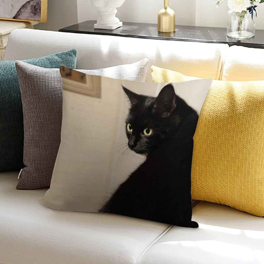 Black Cat Soft Shrink-Resistant Throw Pillow