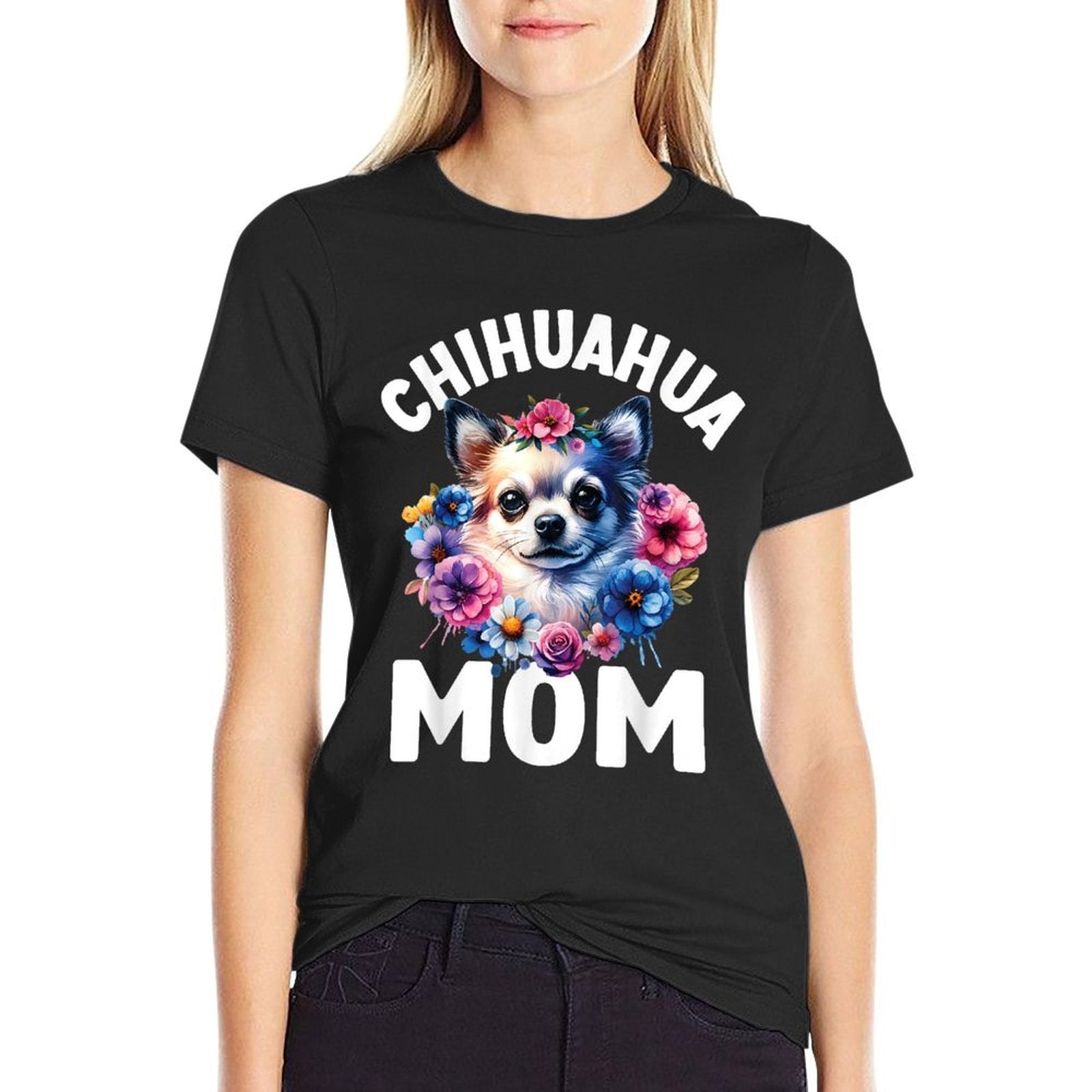Watercolor Floral Chihuahua Mama Dog Lovers Mothers Day  Slim-fit Cut T-Shirt