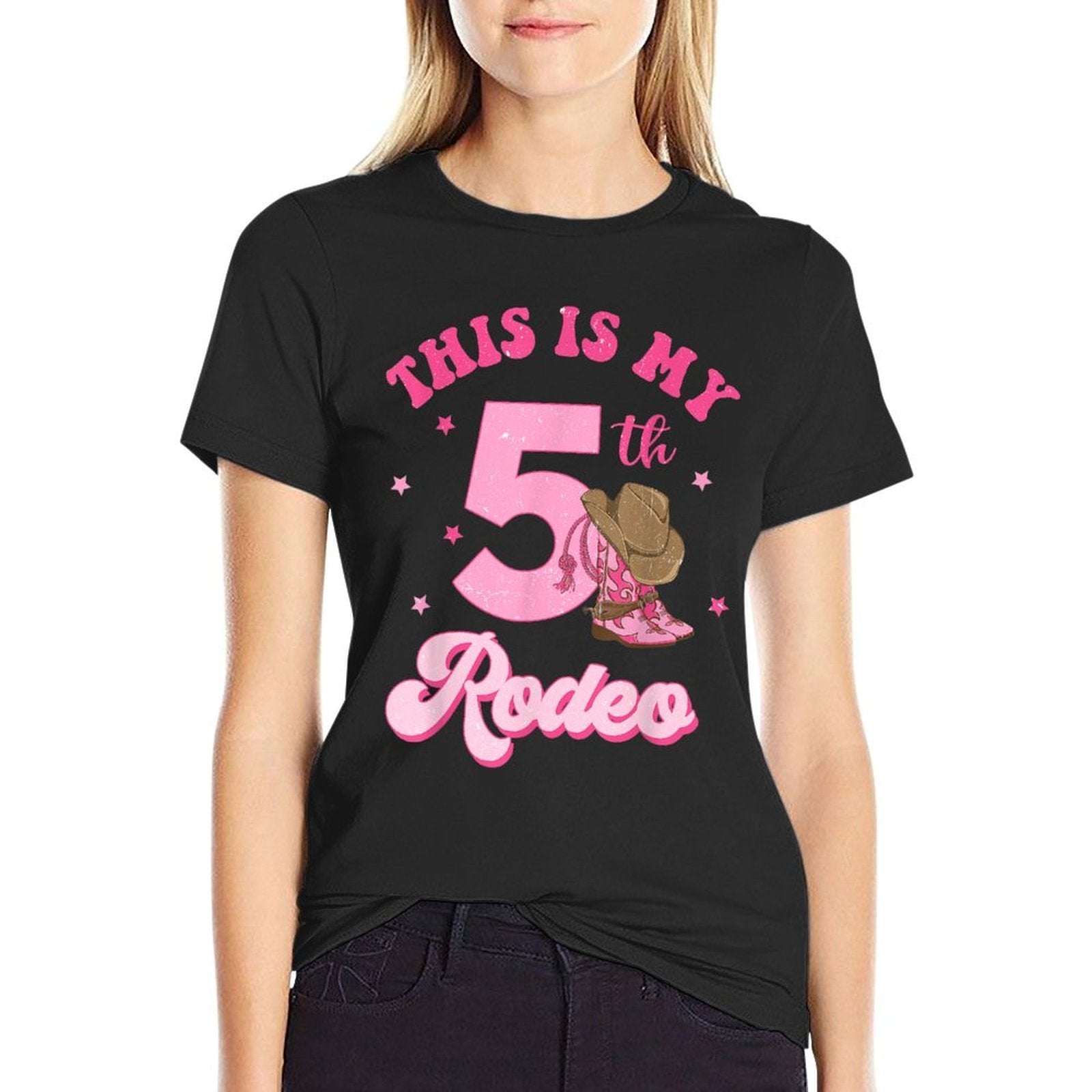 This Is My 5th Rodeo Western Cowgirl 5 Year Old Birthday  Easy-care T-Shirt