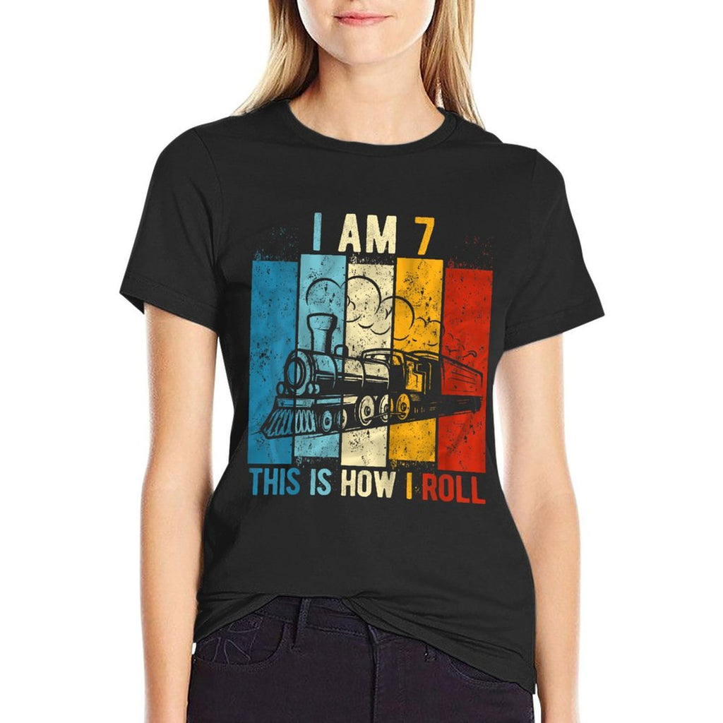 Kids 7th Birthday Boy Train 7 Year Old Birthday  Moisture-wicking T-Shirt