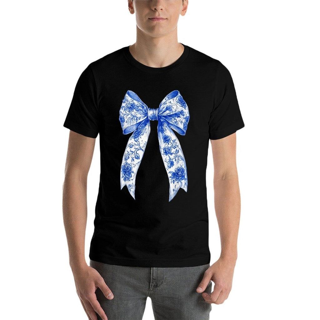 Coquette Floral Blue Bow Flower Toile French Pattern  High-quality Stitching T-Shirt