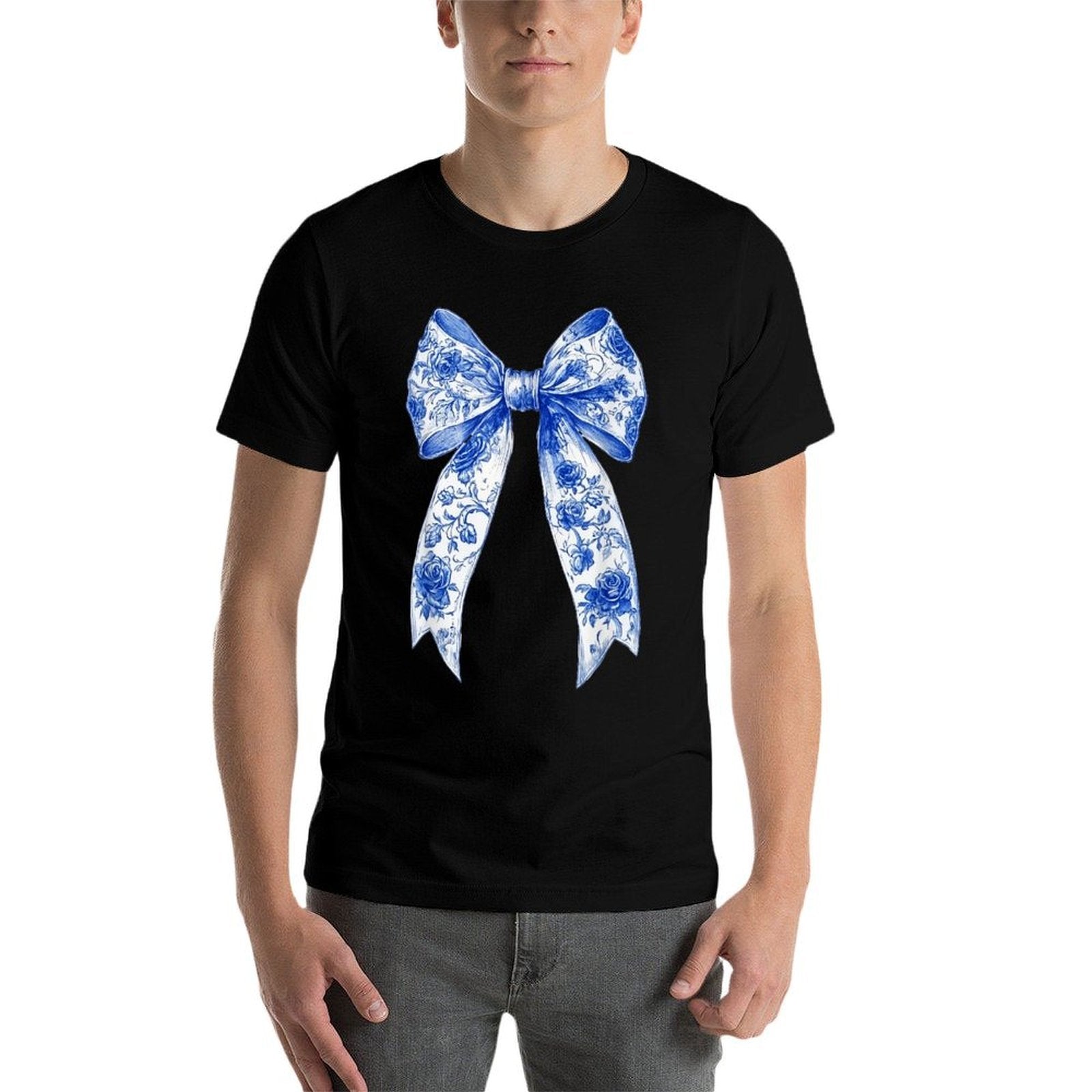 Coquette Floral Blue Bow Flower Toile French Pattern  High-quality Stitching T-Shirt