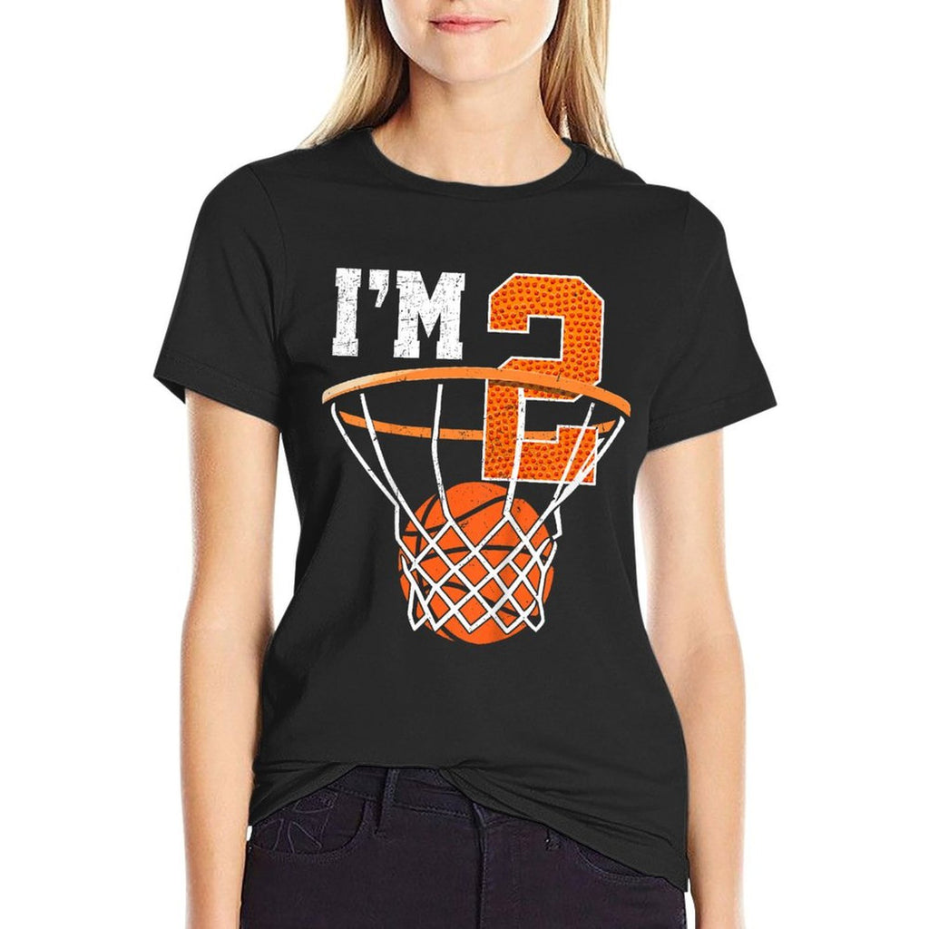 Kids 2nd Birthday Boy Basketball Kids Two Year Old Birthday  Summer-ready Fabric T-Shirt