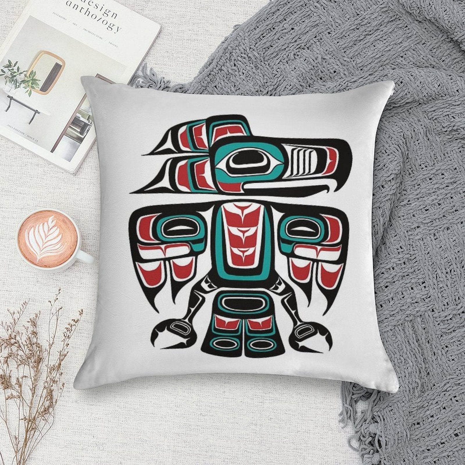 Haida Tlingit Native Raven Totem Soft Style Accent Throw Pillow