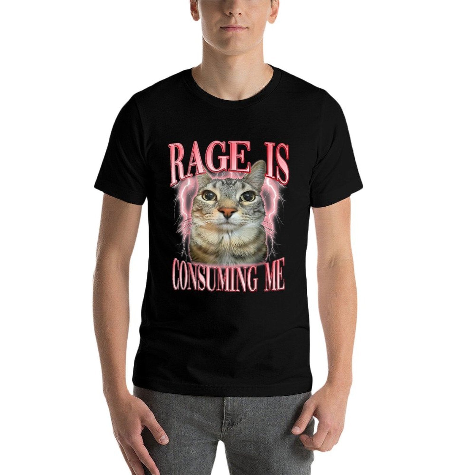 Rage Consumes Me Funny Silly Staring Cat Meme Women Men  Moisture-wicking T-Shirt