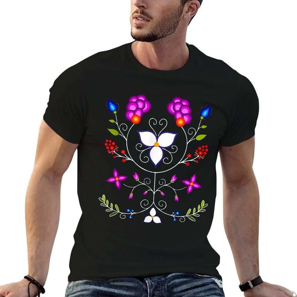 Ojibwe Floral Native American Flowers Indigenous Botanical  Summer-ready Fabric T-Shirt