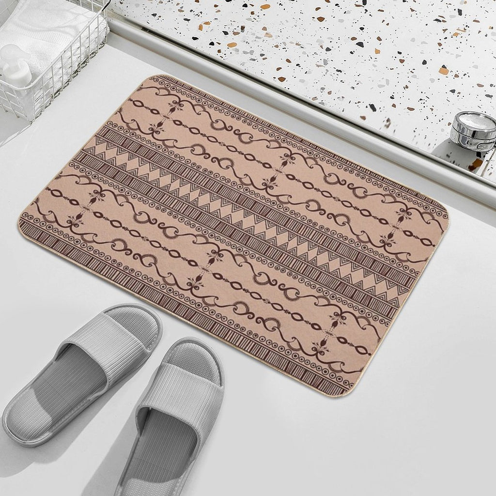 Regular Tan Neutral Egyptian Pattern  Stain-Proof Bath Mat