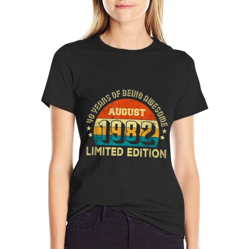 August 1982 40 Years of Being Awesome 40th Birthday  Summer-ready Fabric T-Shirt