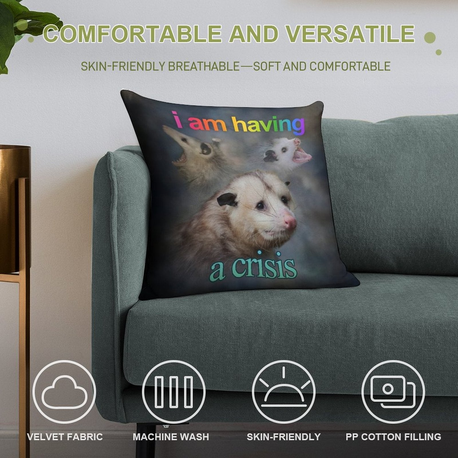 I Am Having A Crisis Possum Word Art Soft Luxury Feel Throw Pillow
