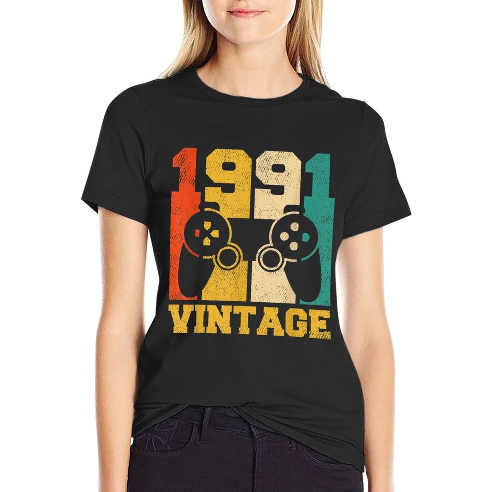 30 Years Old Gifts Vintage 1991 Video Game 30th Birthday  Ribbed Collar T-Shirt