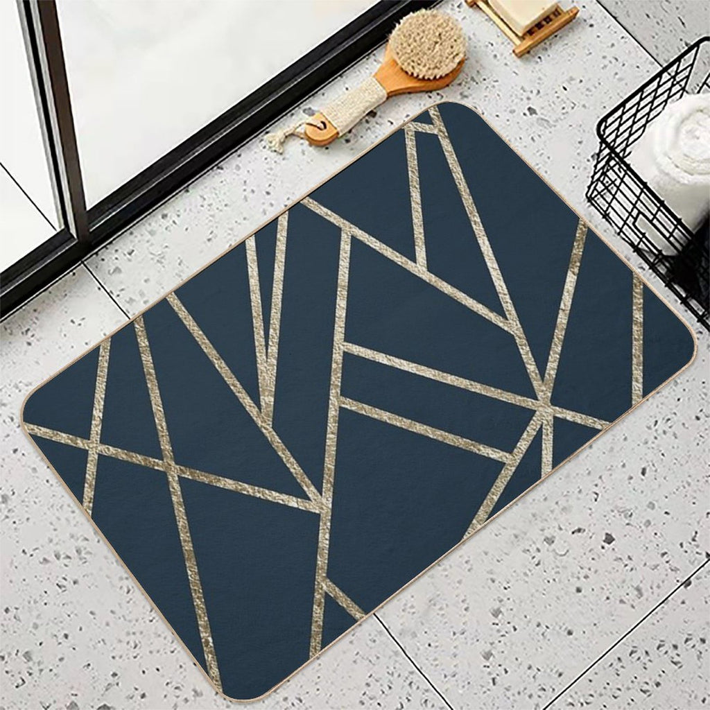 Classic Dark Blue Gold Geo #1 #geometric #decor #art Durable Bath Mat