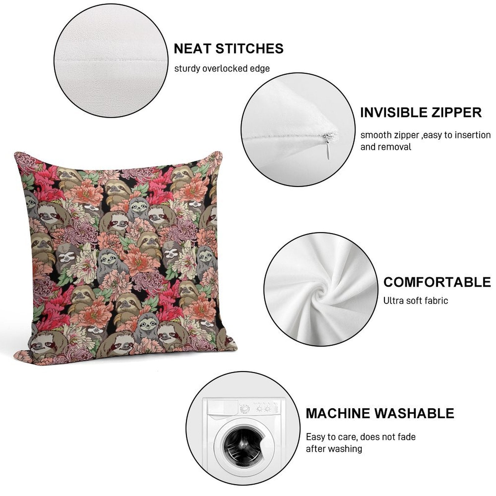 Because Sloths Soft Hidden Zipper Throw Pillow