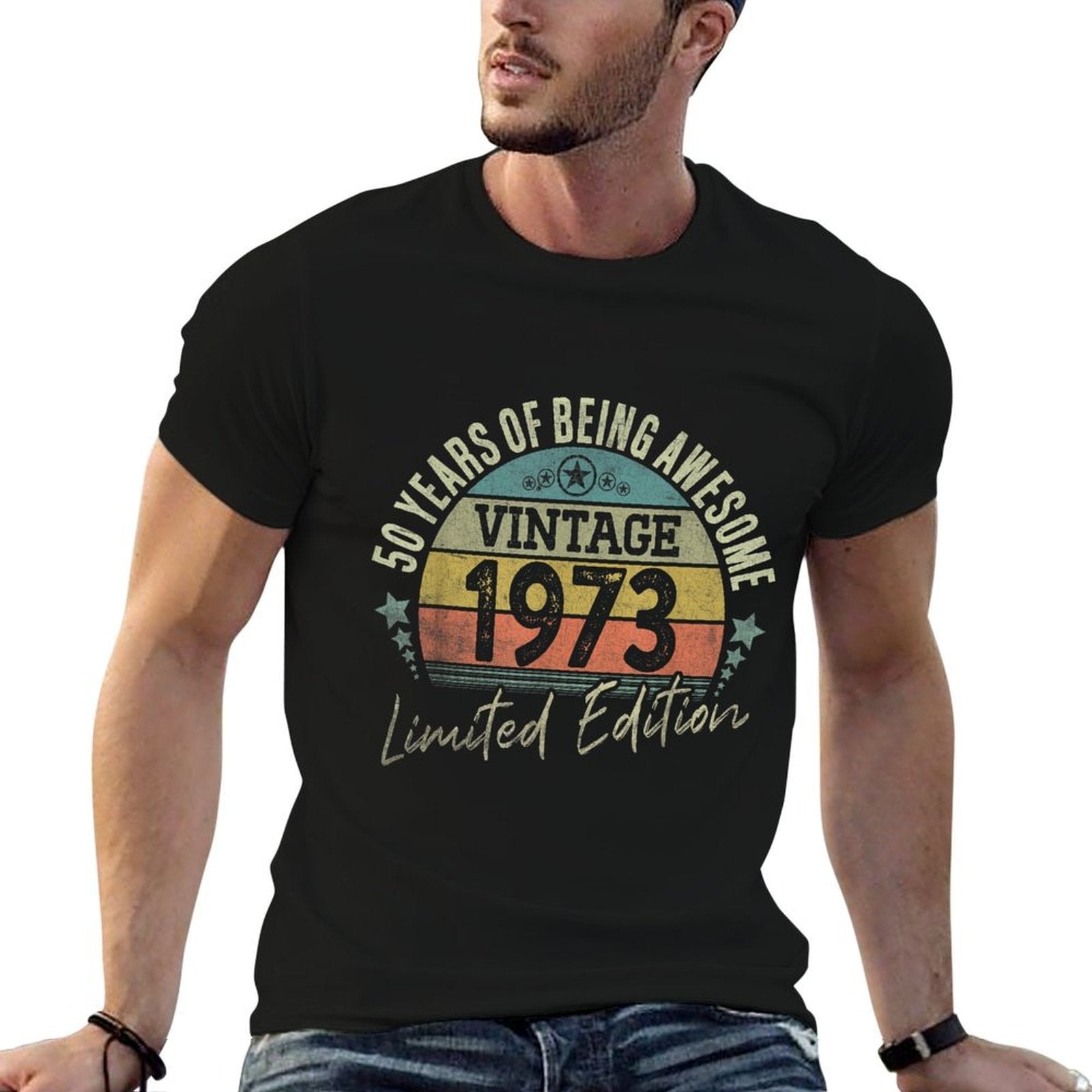 50 Year Old Gifts Vintage 1973 Limited Edition 50th Birthday  Ribbed Collar T-Shirt