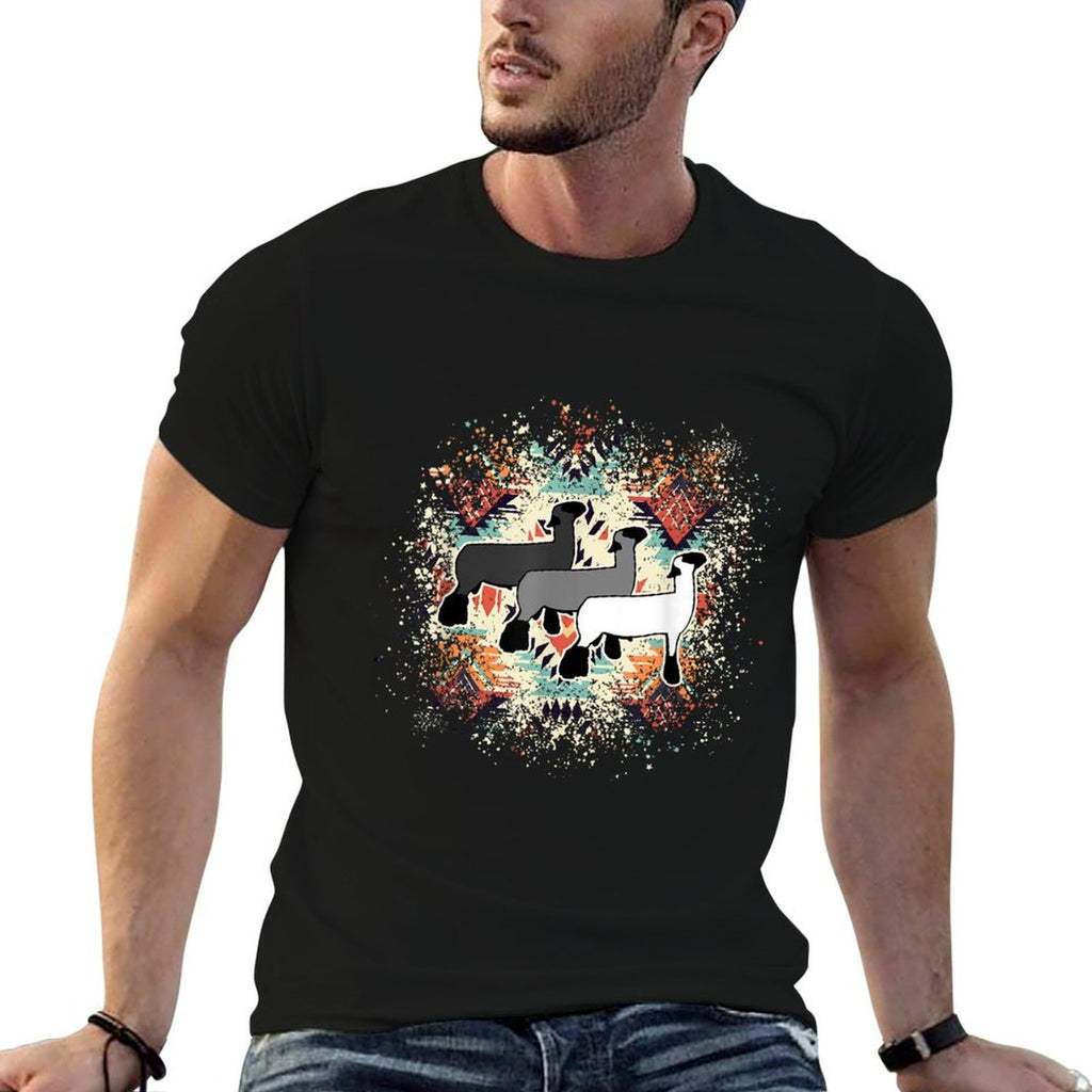 Show Club Lamb with Western Aztec-Inspired Geometric Splash  High-quality Stitching T-Shirt