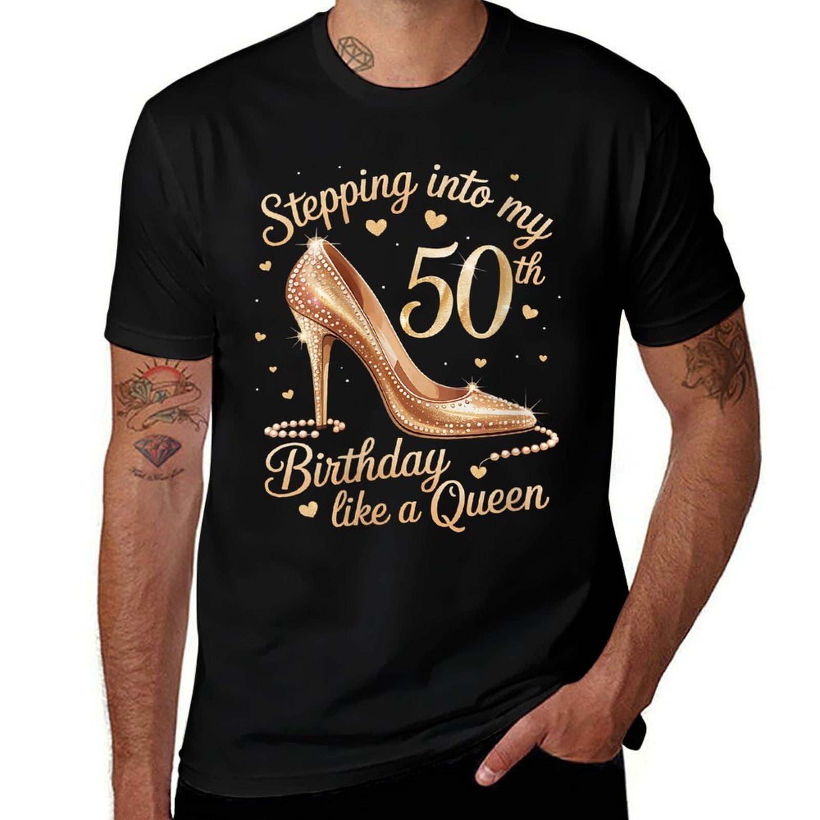 Womens 50 Year Old Gifts High Heels Stepping Into My 50th Birthday Comfortable T-Shirt