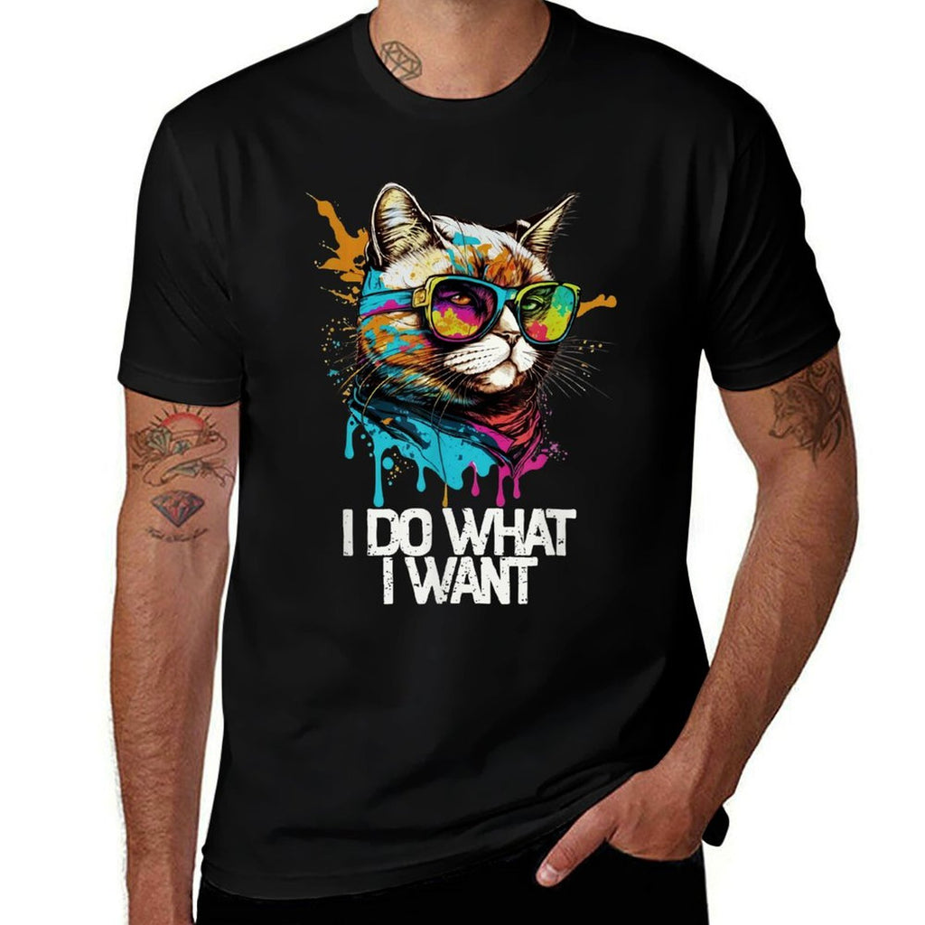 Funny Cat Accessories & Gifts for Boys Girls Kids I Do What I Want Cat With Sunglasses Unisex-Kids Kids Cotton Blend Graphic  Heathered Texture T-Shirt