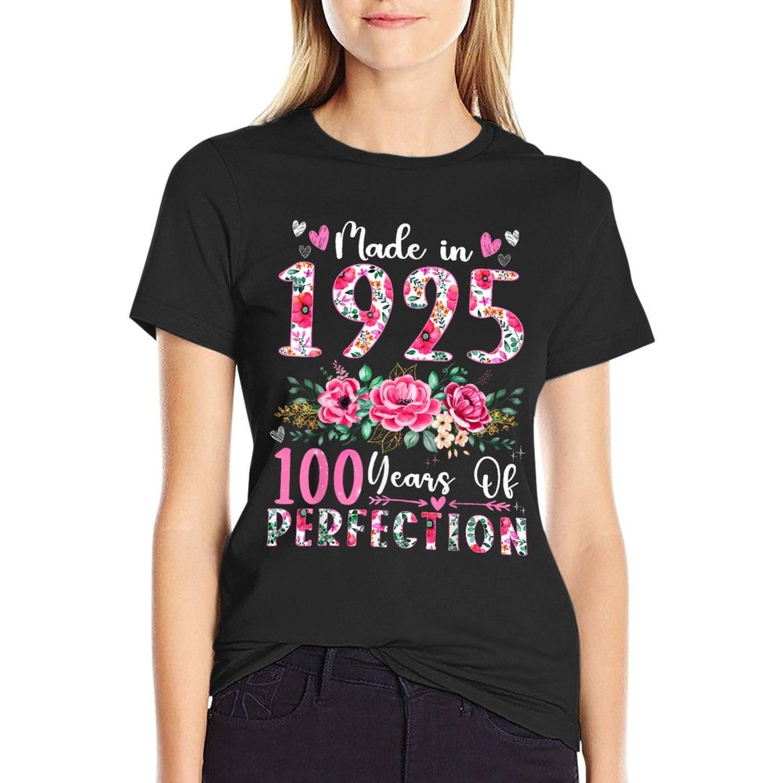 100 Year Old Made In 1925 Floral 100th Birthday Women  Heathered Texture T-Shirt