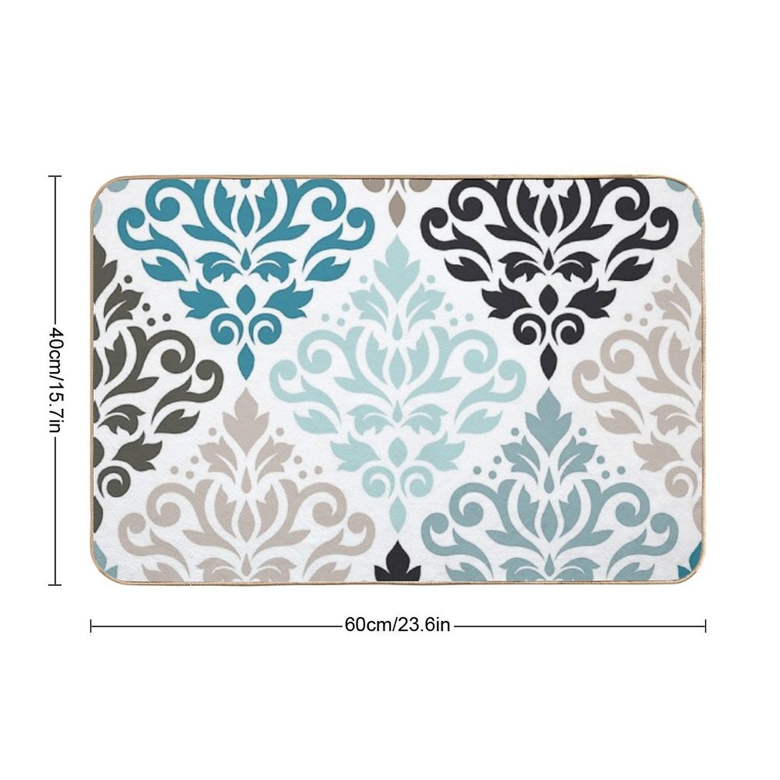 Scroll Damask Pattern Teals Browns White  Anti-Trip Bath Mat