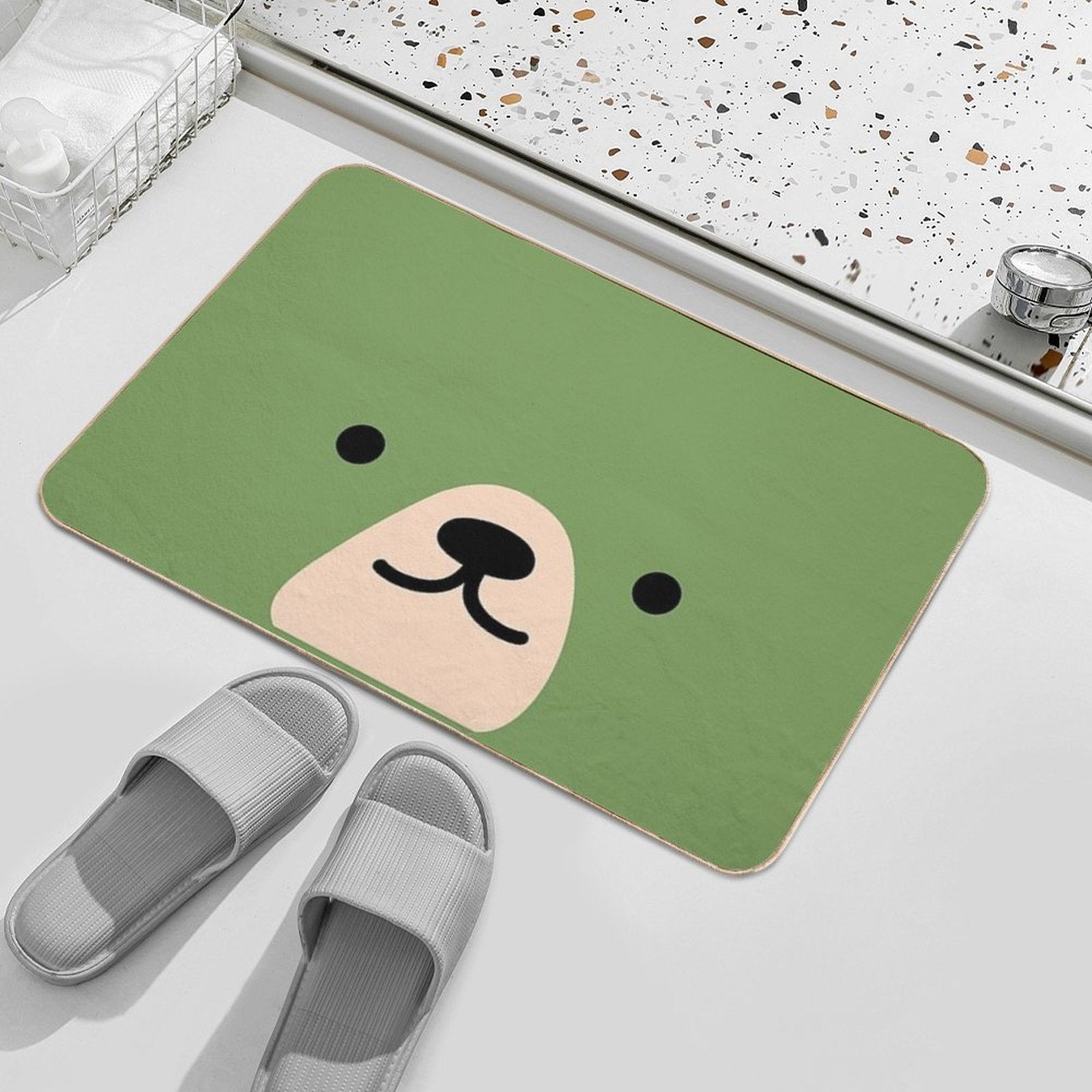 Cute Green Bear Face  Repositionable Bath Mat