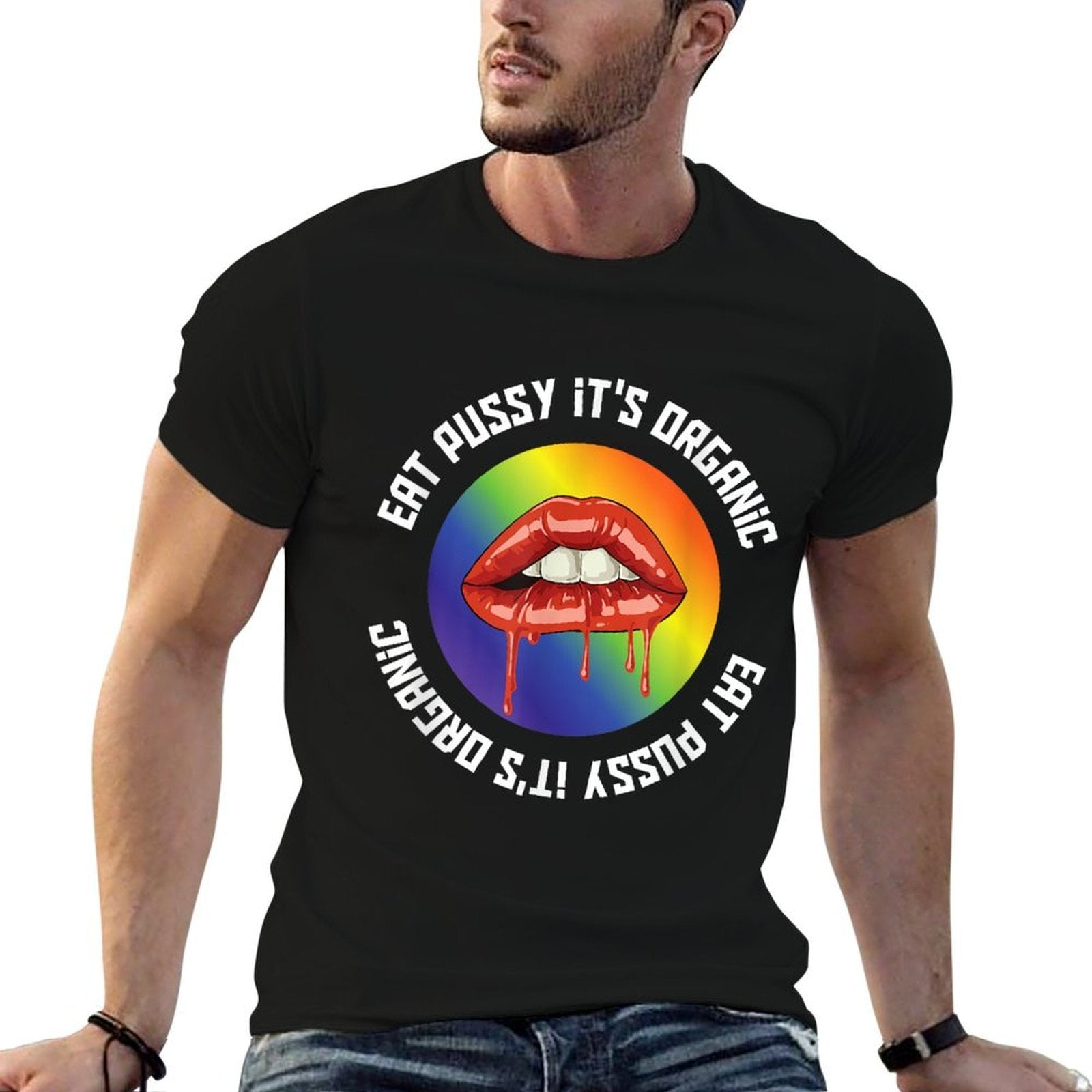 Eat Pussy Ist Organic LGBT Equality Rainbow Lesbian  Eco-friendly Material T-Shirt