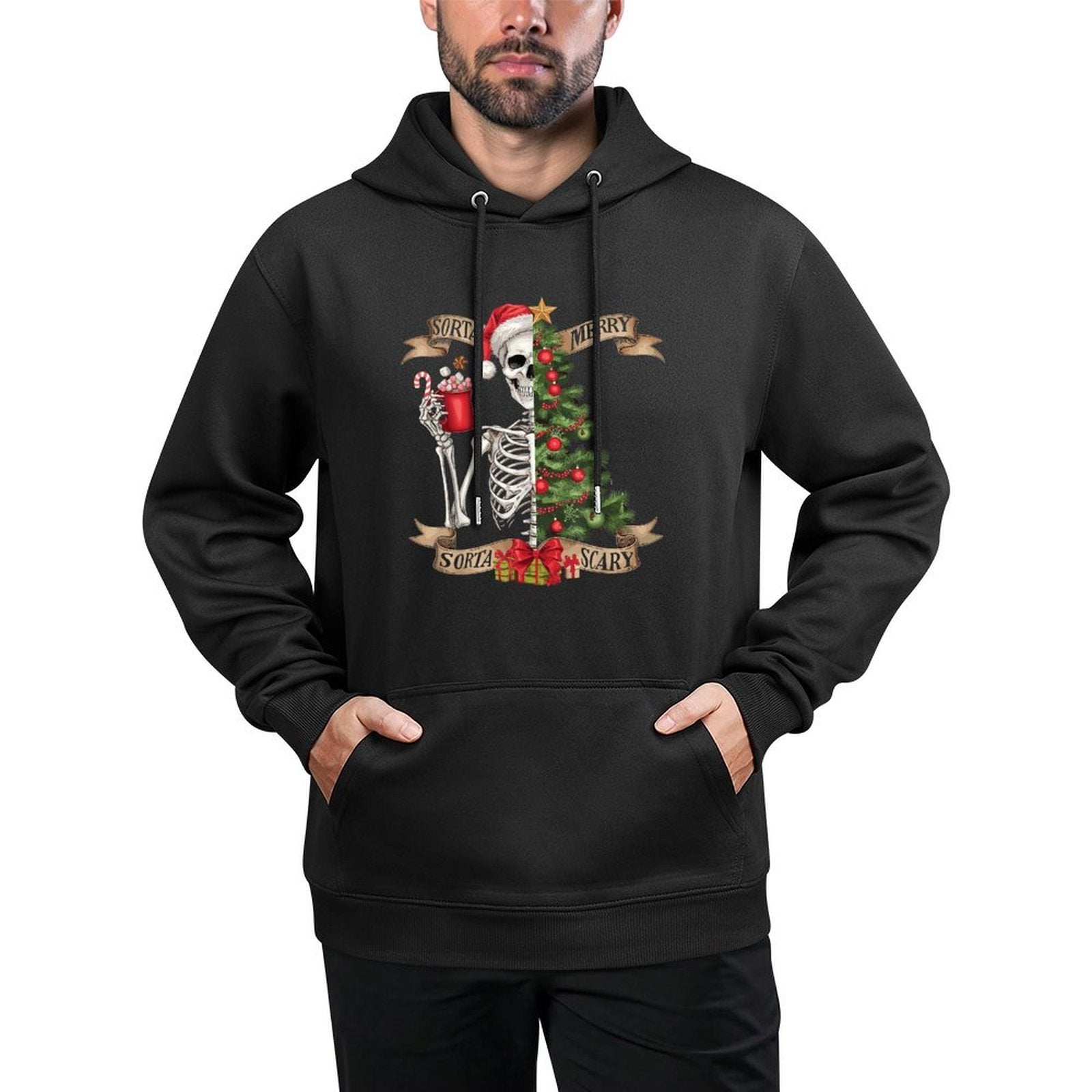 Funny Christmas Skeleton Sorta Merry Sorta Scary Tree Xmas Unisex Design Hoodie