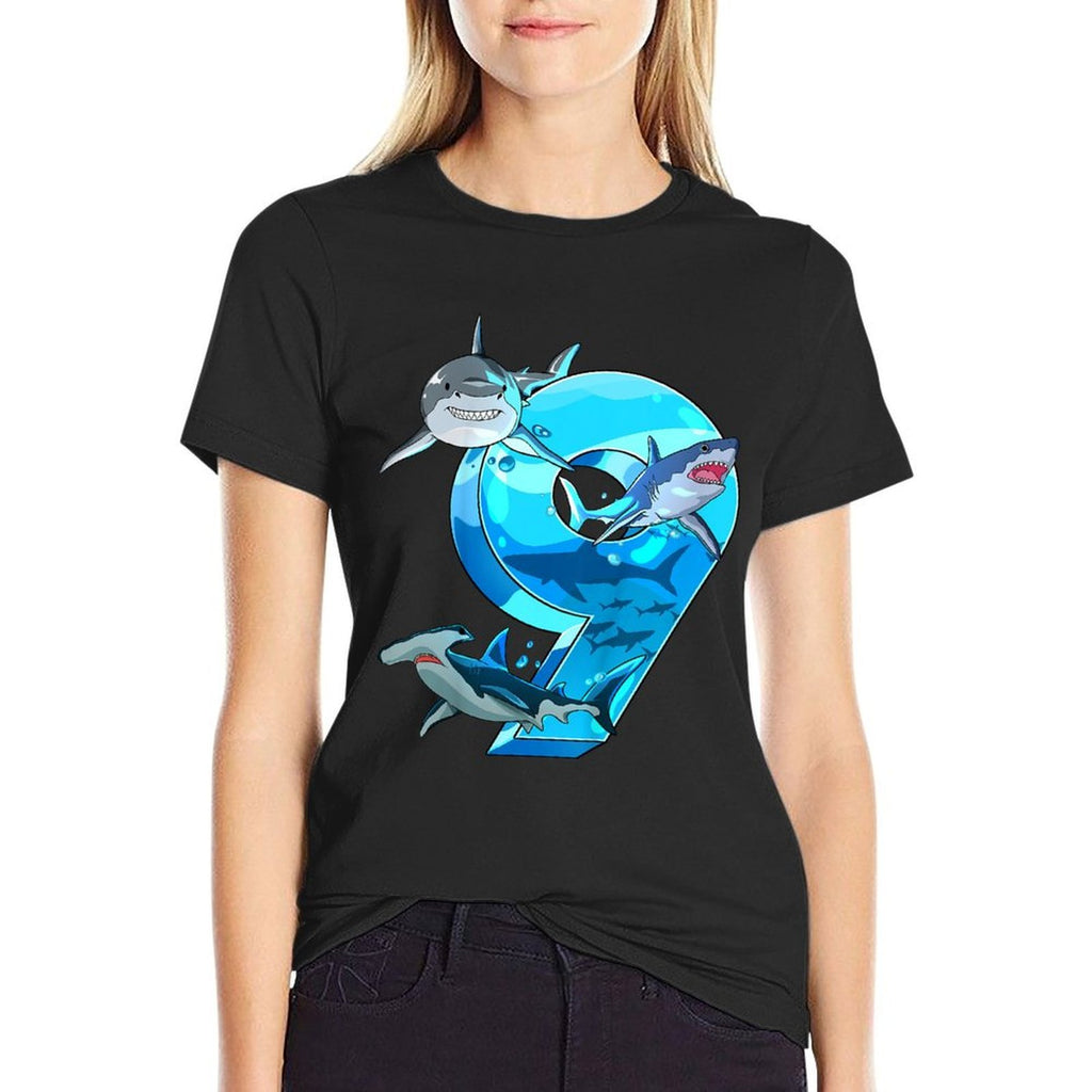 Kids Shark Boy 9 Years Birthday Child Children Birthday  Fade-proof Color T-Shirt