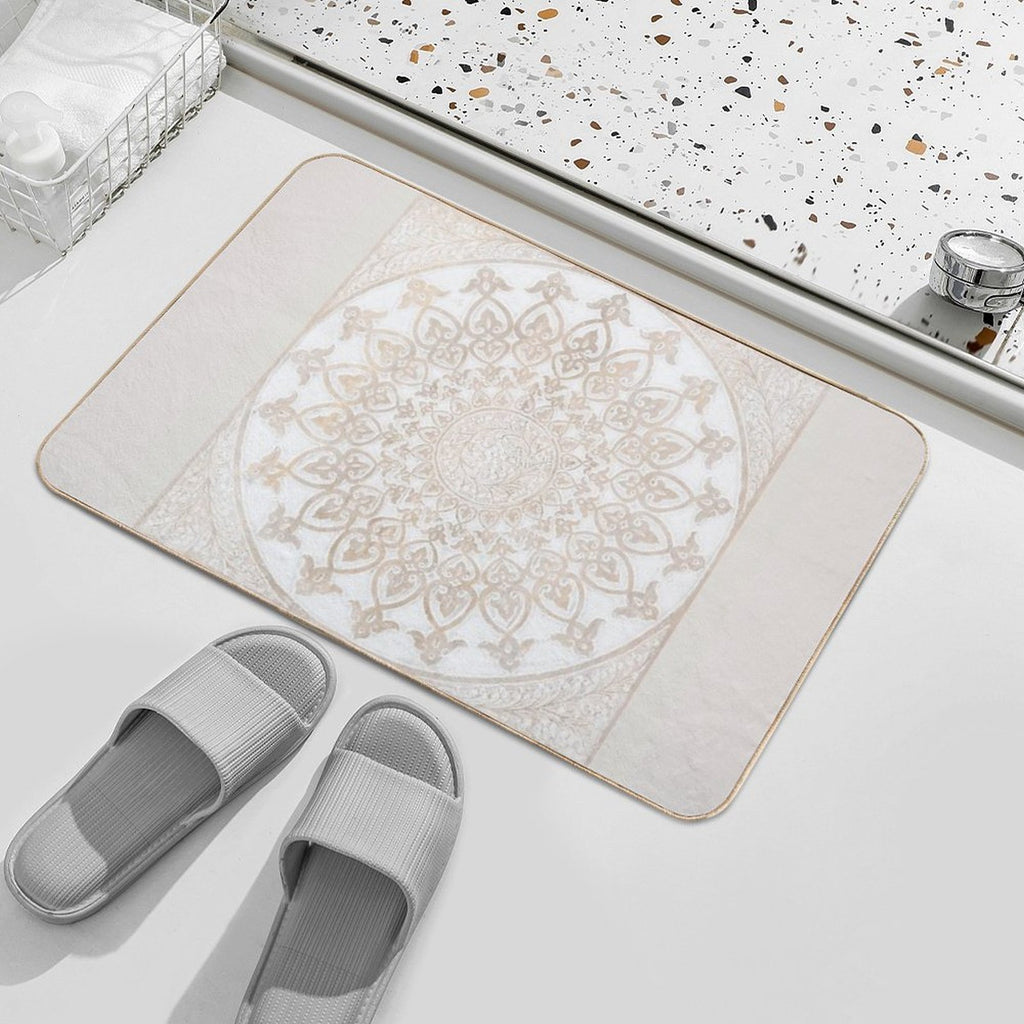 Carved Wooden Mandala Flower Geometric Design Art  Non-Slip Bath Mat