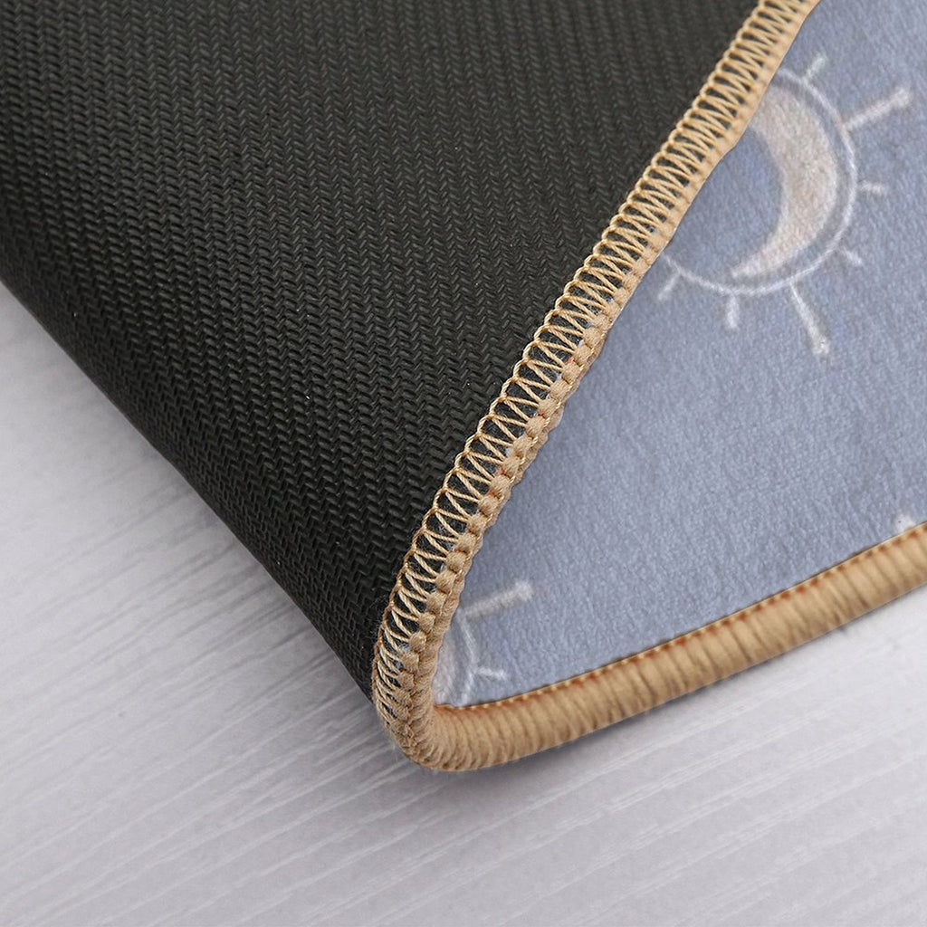 Cosmic Sun And Moon Design Soft Aesthetic In Muted Colors Pigeon Blue  Long-Lasting Bath Mat