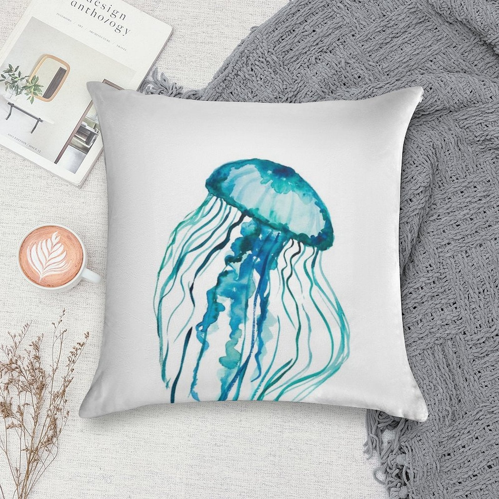 Watercolor Jellyfish Soft Fade-Resistant Throw Pillow