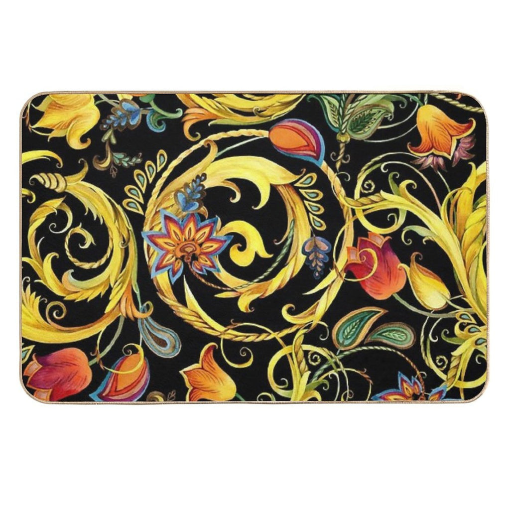 Vintage Golden Chains, Gold Flower,  High-Traffic Bath Mat