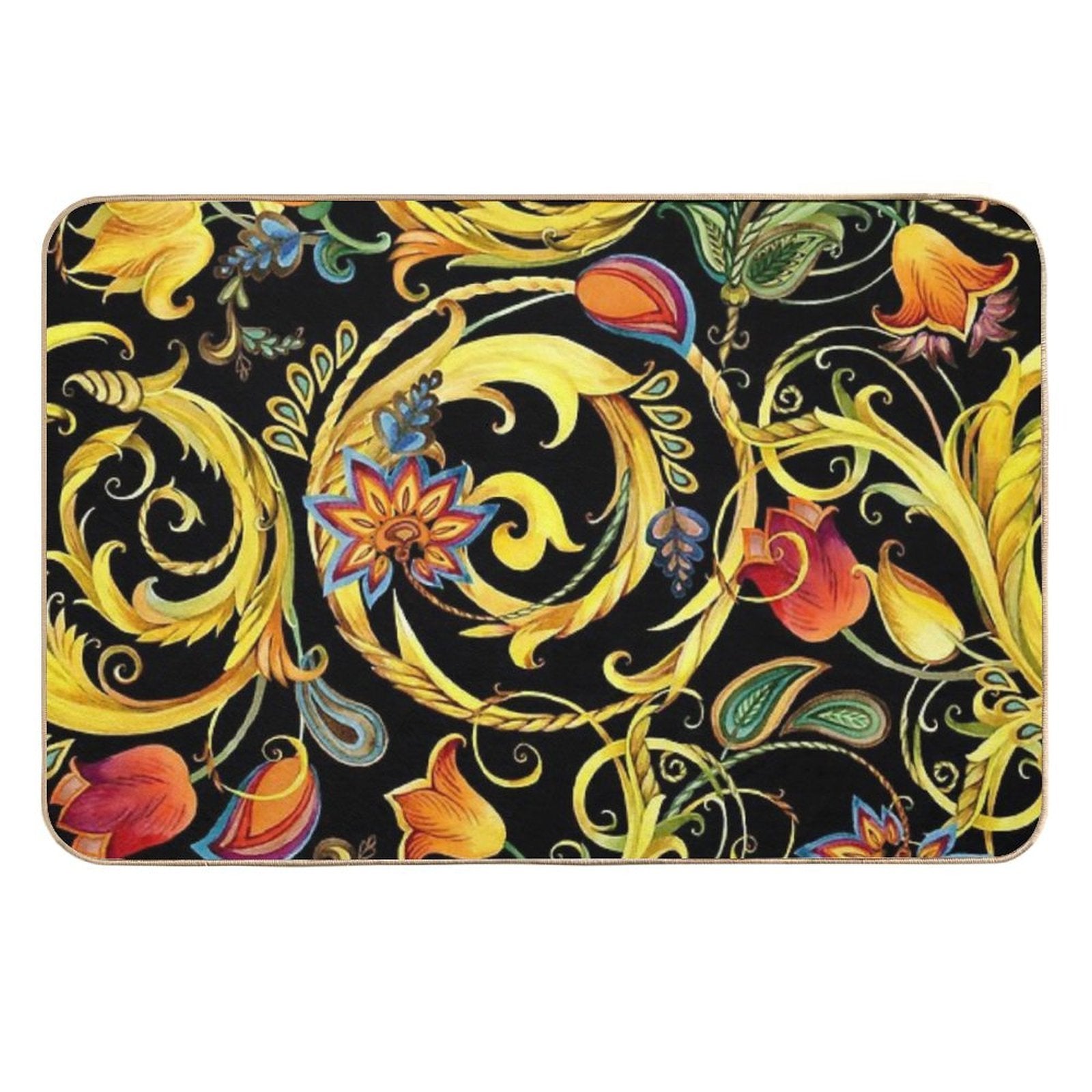 Vintage Golden Chains, Gold Flower,  High-Traffic Bath Mat