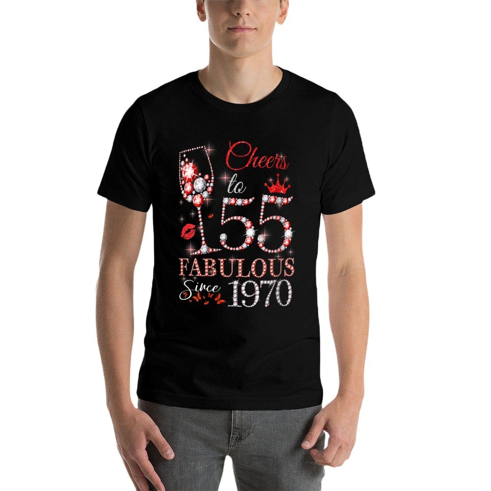 Womens Womens Cheers to 55 Years Old EST 1970 55th Birthday Queen  Moisture-wicking T-Shirt