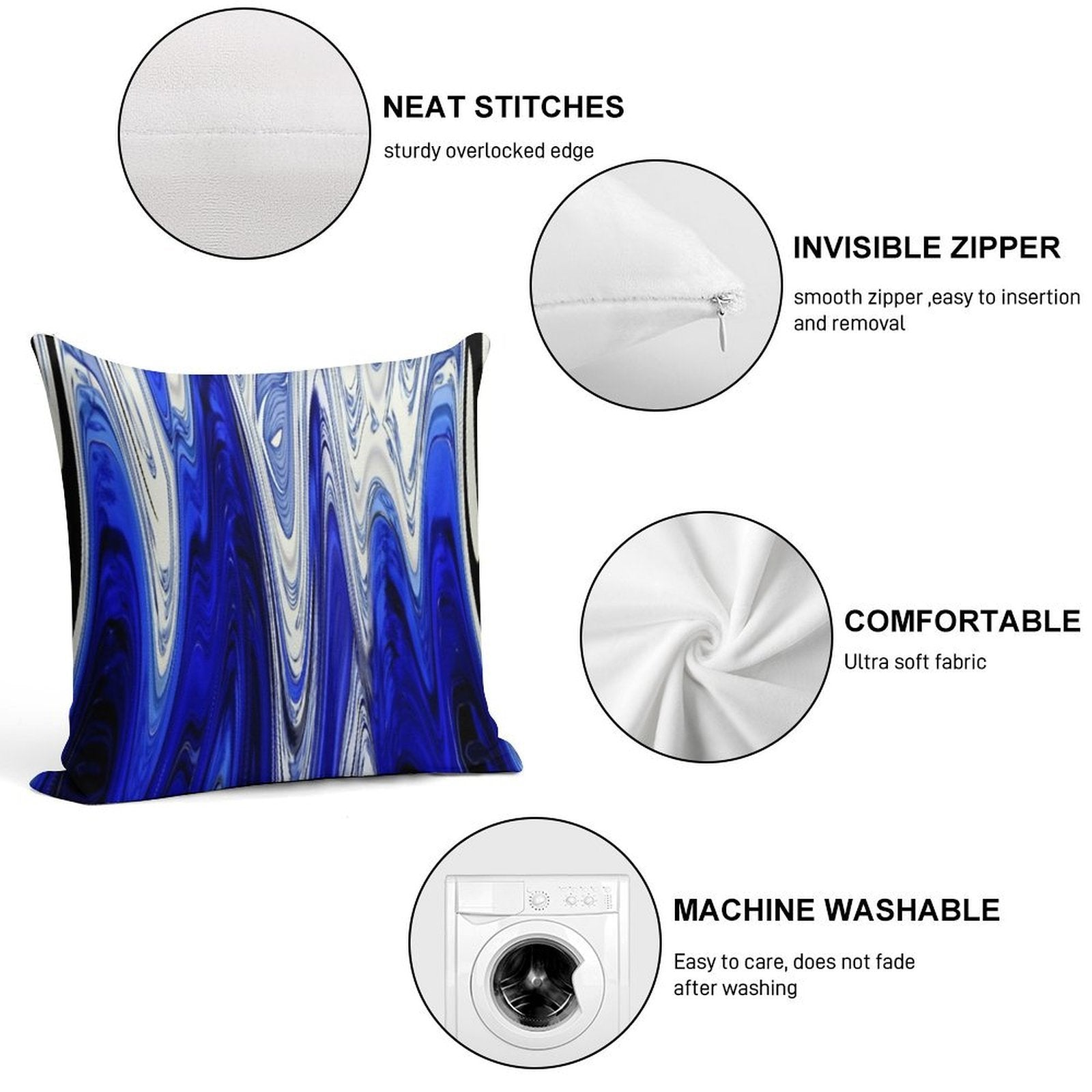 Zigzag Cobalt Blue Soft Skin-Friendly Throw Pillow
