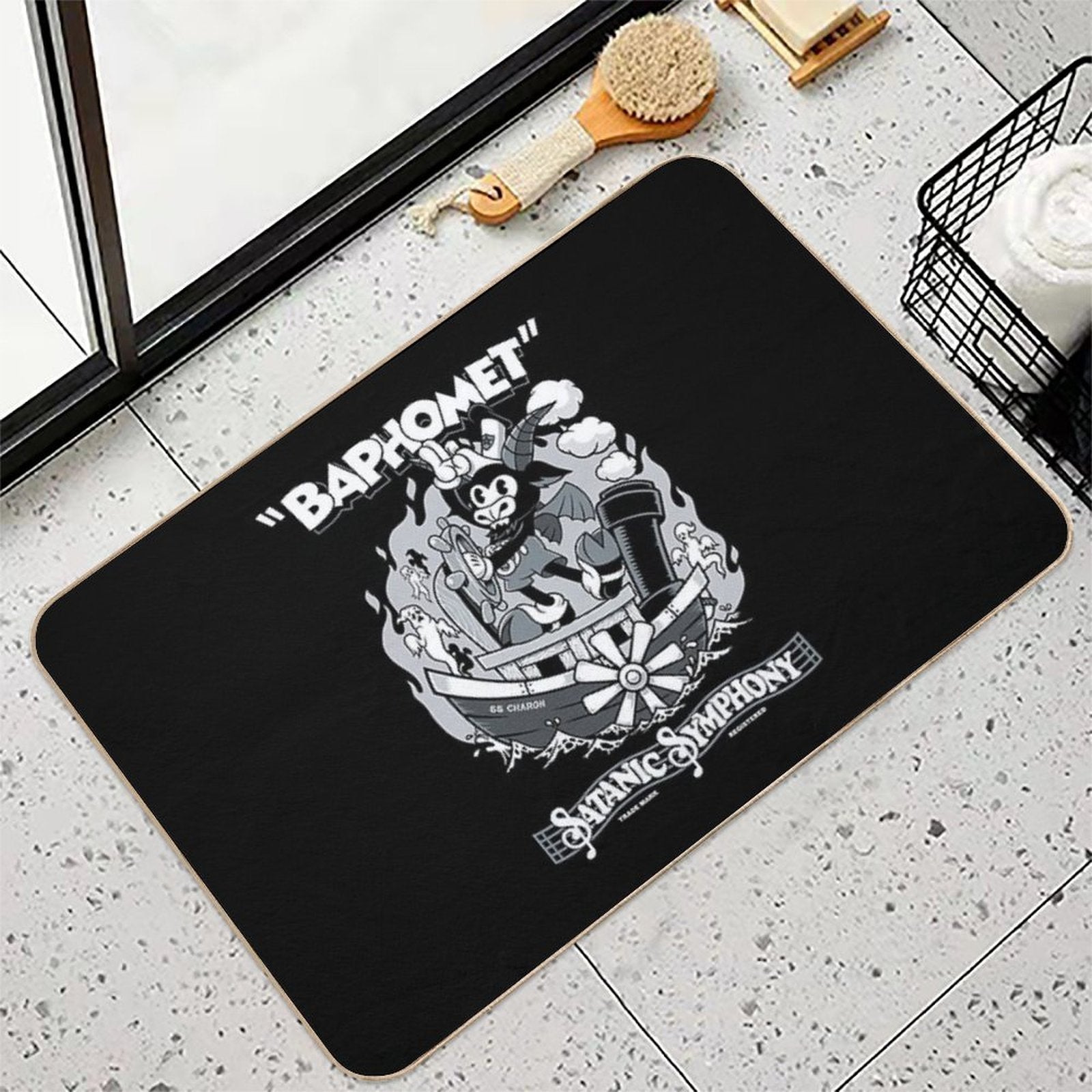 Vintage Cartoon Baphomet - Steamboat Baphy - Occult - Satanic Symphony  Rapid-Drying Bath Mat