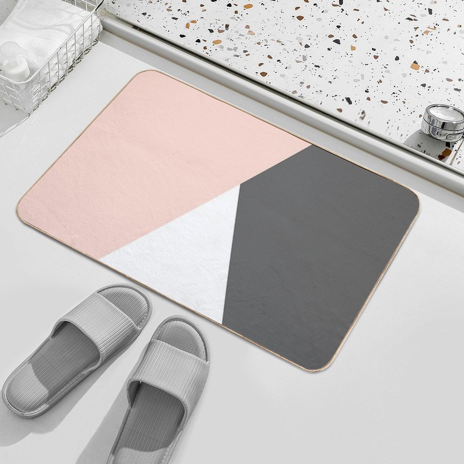 Elegant Blush Pink & Grey Geometric Triangles  Odorless Bath Mat