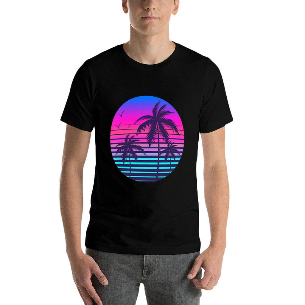 Sunset Cool Summer Vacation Men Women Beach Palm Tree  Versatile T-Shirt