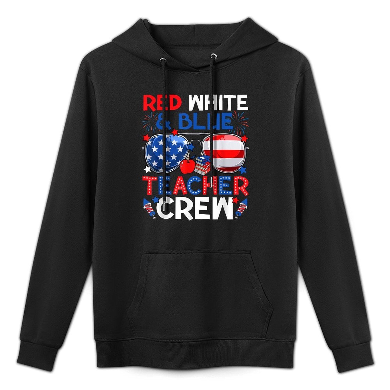 4th Of July Red White & Teacher Crew American Medium-Weight Fabric Hoodie