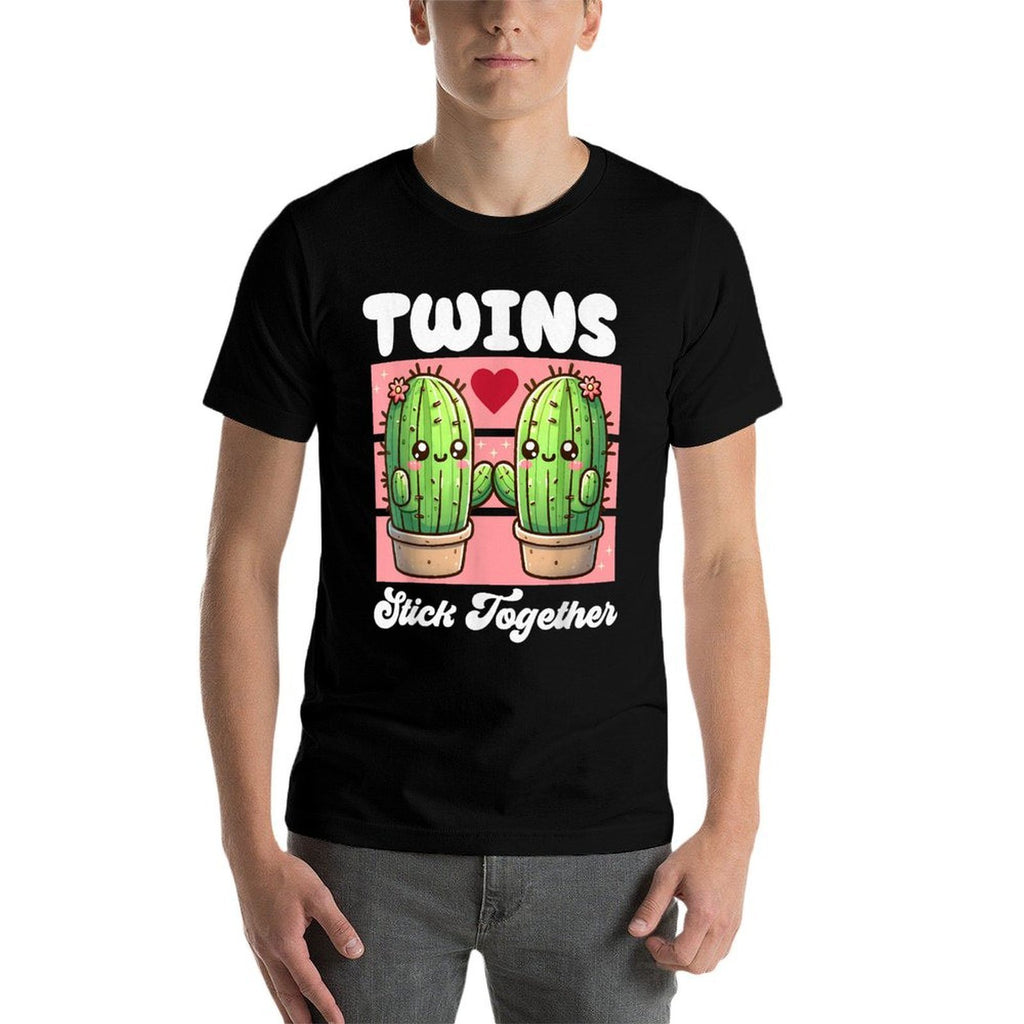 Matching Twin Cactus Twin Girls Tweens Twinning Succulent  Rolled Sleeves T-Shirt