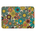 Retro Garden Gingham Flowers 70s Floral Pattern 2 in Mid Century Modern Olive Mustard Teal Orange  High-Traffic Bath Mat