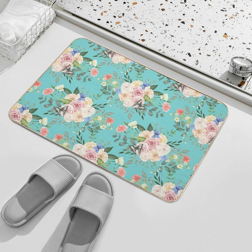 Butterflies,flowers,roses,spring,summer  Repositionable Bath Mat