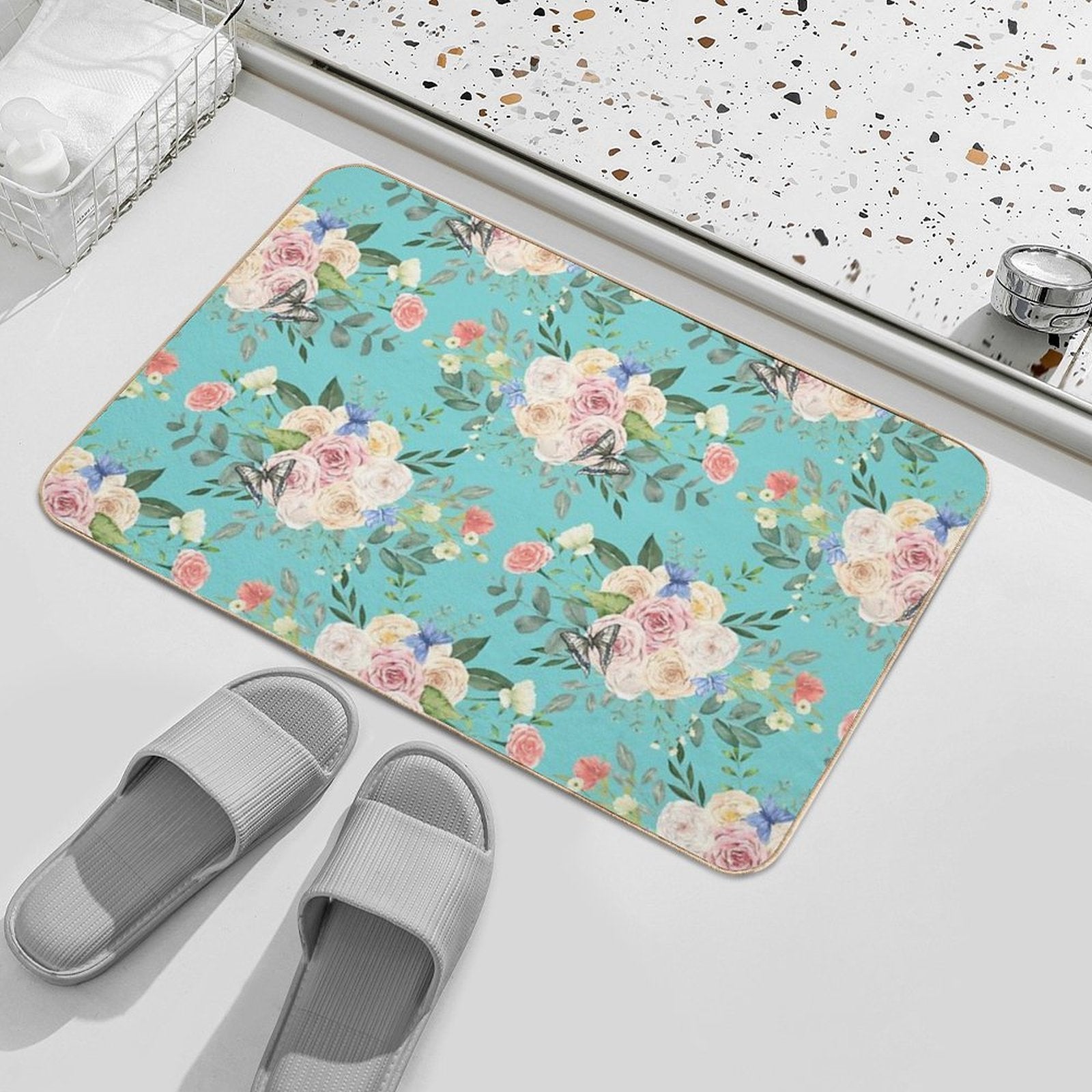 Butterflies,flowers,roses,spring,summer  Repositionable Bath Mat
