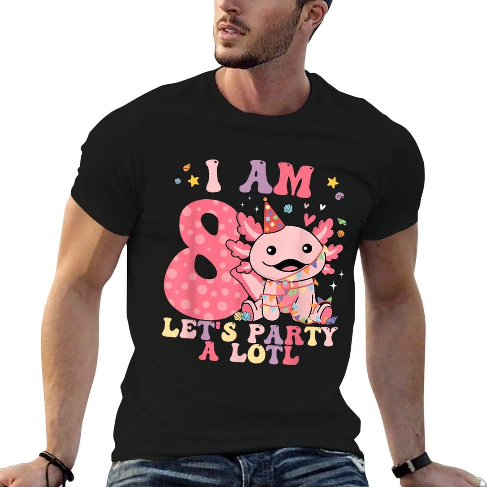 Kids Axolotl 8th Birthday - I M 8 Lets Party Alotl  Rolled Sleeves T-Shirt
