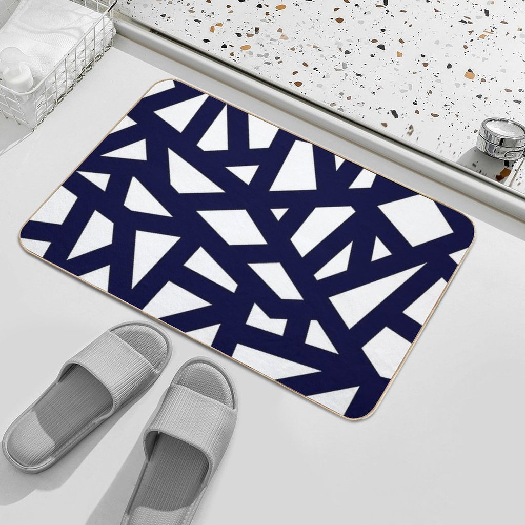 Navy Blue Thick Mosaic Lines On White  Absorbent Bath Mat