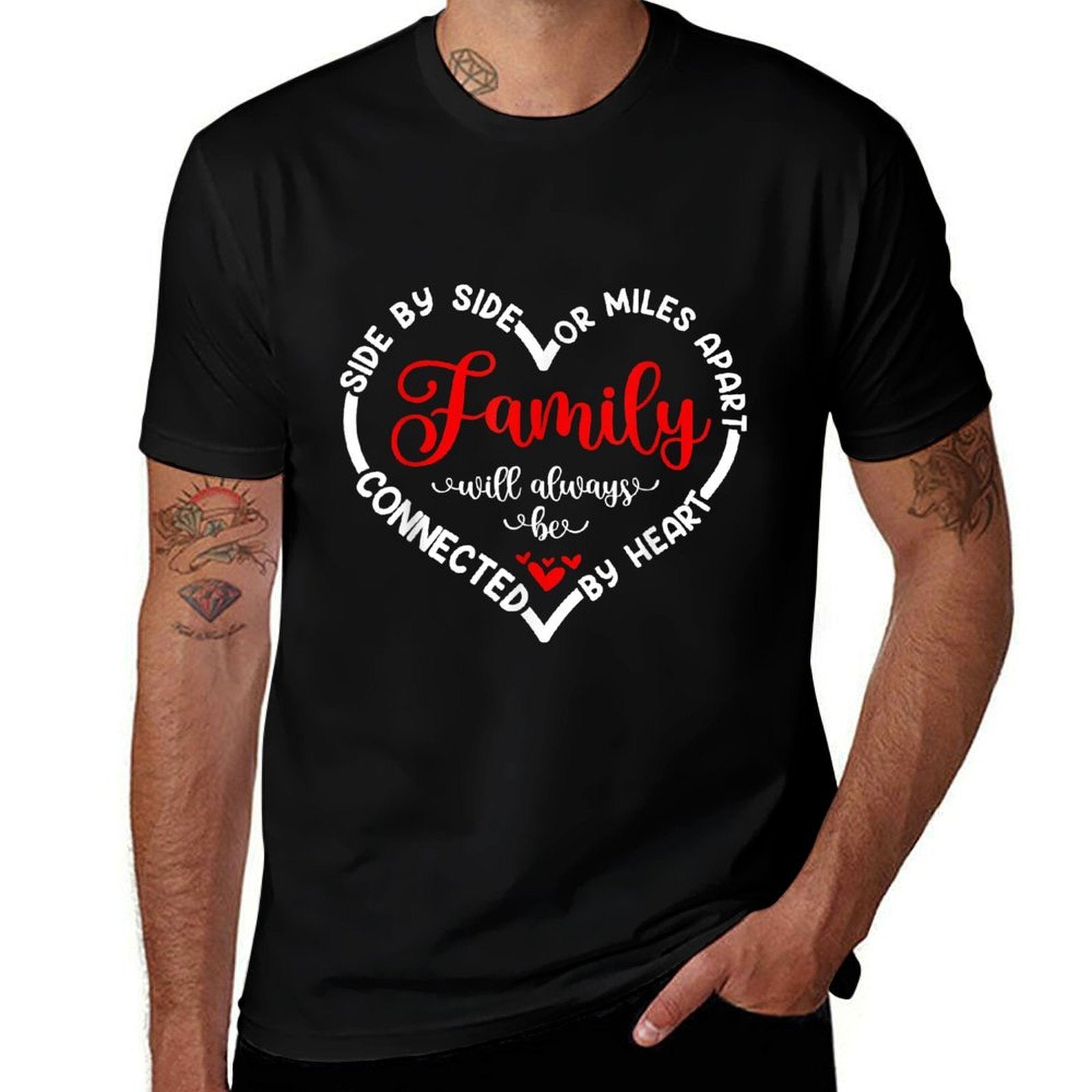 Side By Side Or Miles Apart Connected By Heart Funny Family  Eco-friendly Material T-Shirt