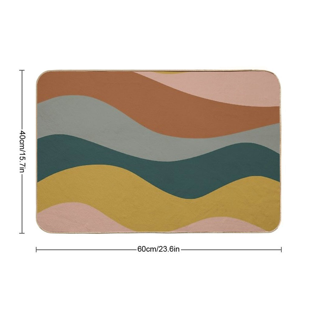 Retro Waves Minimalist Pattern Rust, Blush Pink, Gray, Navy Blue, And Mustard Gold  Anti-Trip Bath Mat