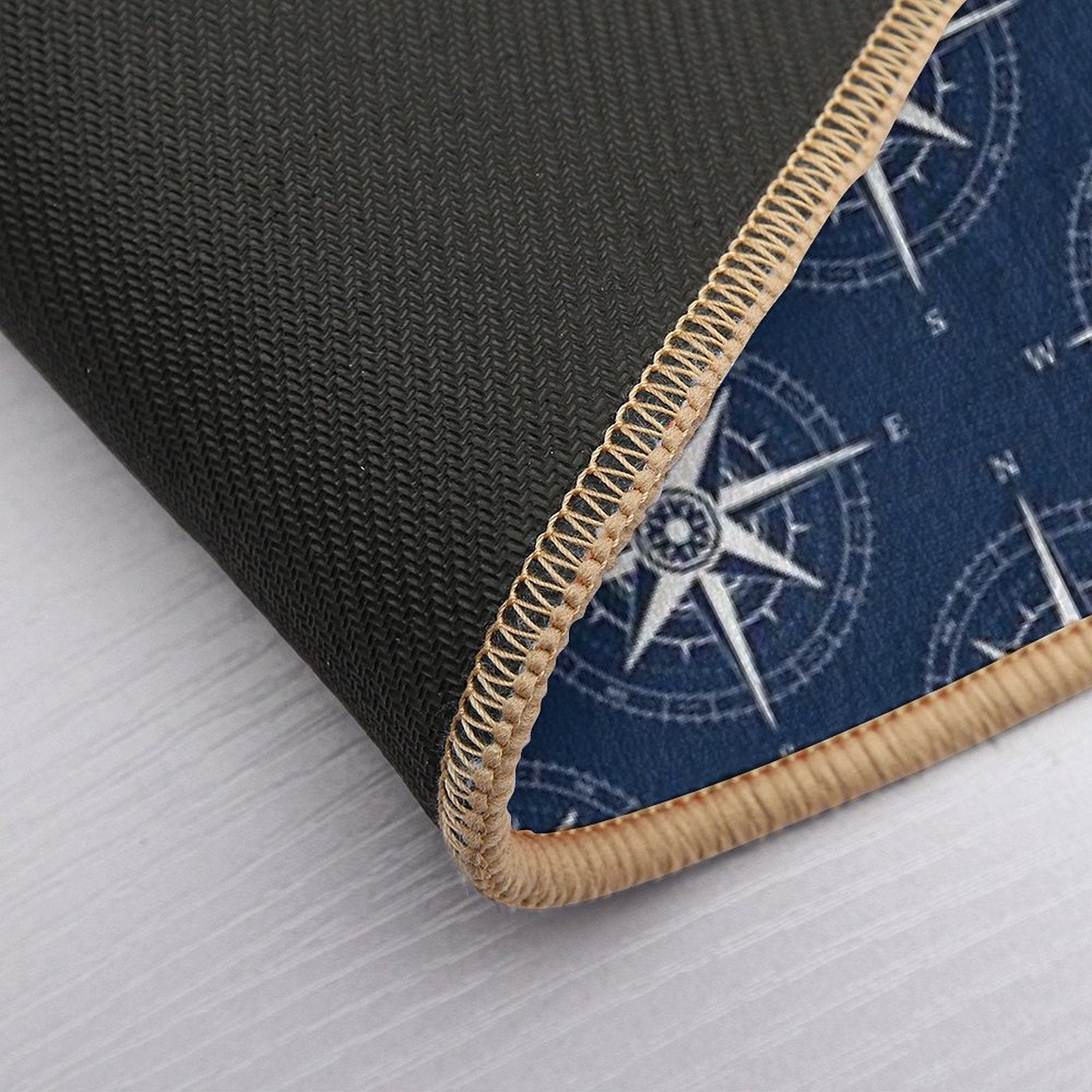 Vintage Nautical Compass Rose ~ Nautical Pattern ~ White on Navy Blue  Repositionable Bath Mat