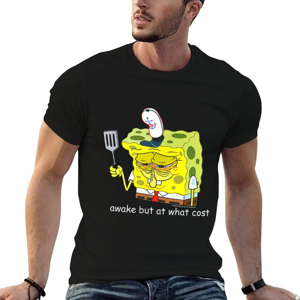 SpongeBob SquarePants Awake But At What Cost Meme Cartoon  Heathered Texture T-Shirt