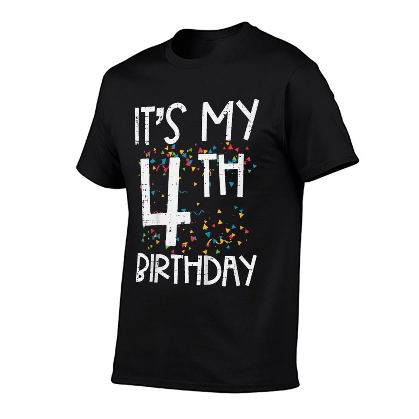 Kids Its My 4th Birthday Confetti 4 Years Old Girls Boys Kids  Ribbed Collar T-Shirt
